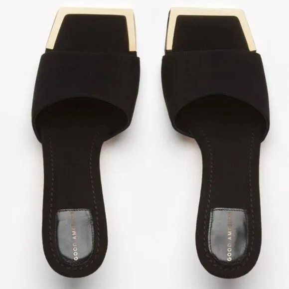 GOOD AMERICAN | Standout Square Toe Kitten Heel Mule Suede Black | Size 9