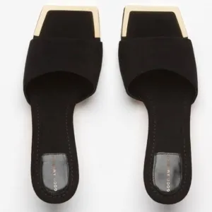 GOOD AMERICAN | Standout Square Toe Kitten Heel Mule Suede Black | Size 9