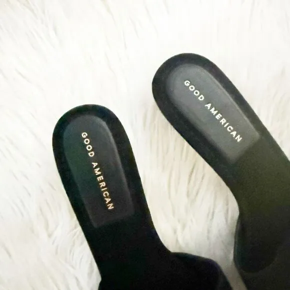 GOOD AMERICAN | Standout Square Toe Kitten Heel Mule Suede Black | Size 9