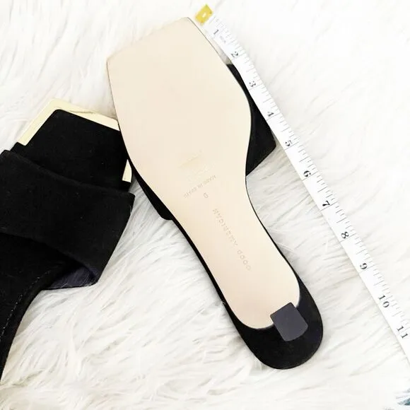 GOOD AMERICAN | Standout Square Toe Kitten Heel Mule Suede Black | Size 9