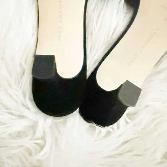 GOOD AMERICAN | Standout Square Toe Kitten Heel Mule Suede Black | Size 9