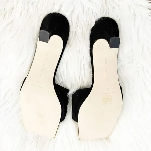 GOOD AMERICAN | Standout Square Toe Kitten Heel Mule Suede Black | Size 9