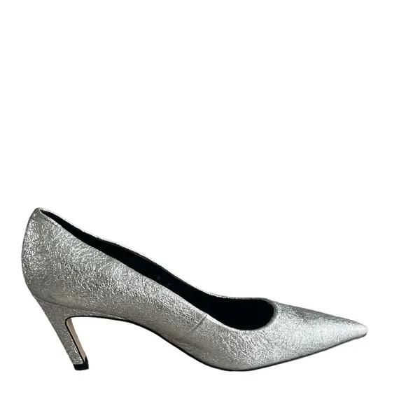 Good American The Icon Pointed Toe pump Heels. Silver crackle leather size 7.