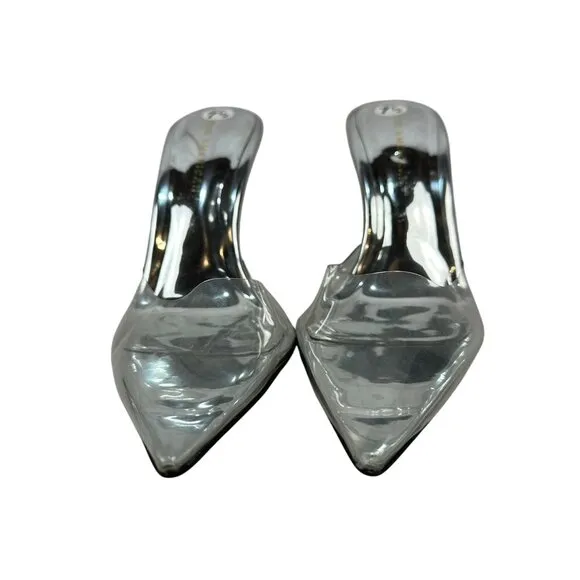Good American Womens 7.5 Transparent Pointed-Toe Mule Heels