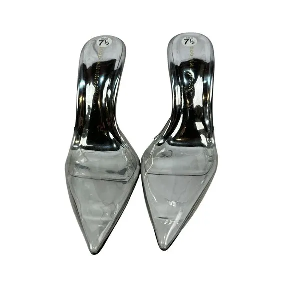 Good American Womens 7.5 Transparent Pointed-Toe Mule Heels