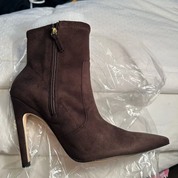 GOOD AMERICAN Women's Brown Icon 110 Suede Bootie Heels Pointed Toe Brown 8.5