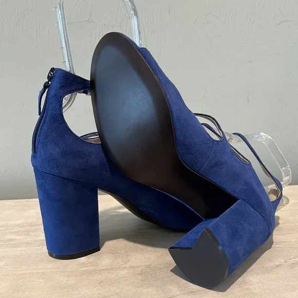 Gorgeous Cole Haan Limo Cielo Strappy Blue Suede Cage Buckle Heels Size …