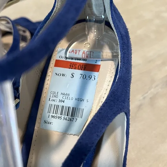 Gorgeous Cole Haan Limo Cielo Strappy Blue Suede Cage Buckle Heels Size …