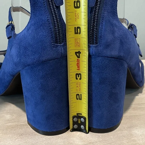 Gorgeous Cole Haan Limo Cielo Strappy Blue Suede Cage Buckle Heels Size …