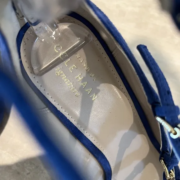 Gorgeous Cole Haan Limo Cielo Strappy Blue Suede Cage Buckle Heels Size …