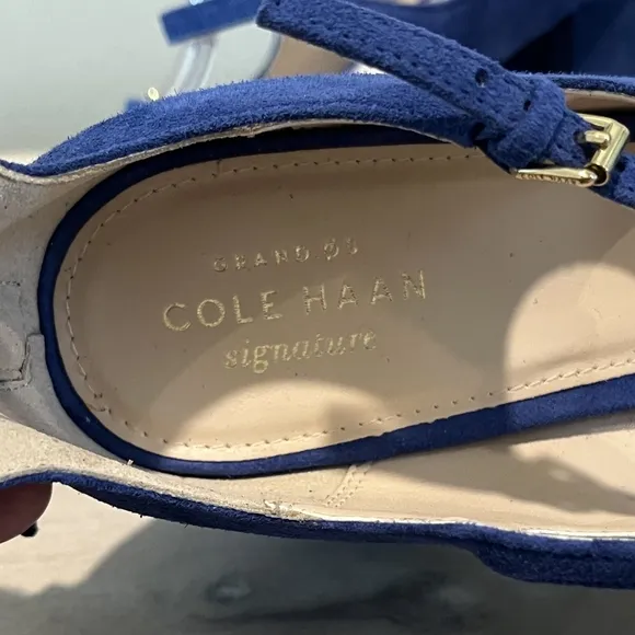Gorgeous Cole Haan Limo Cielo Strappy Blue Suede Cage Buckle Heels Size …