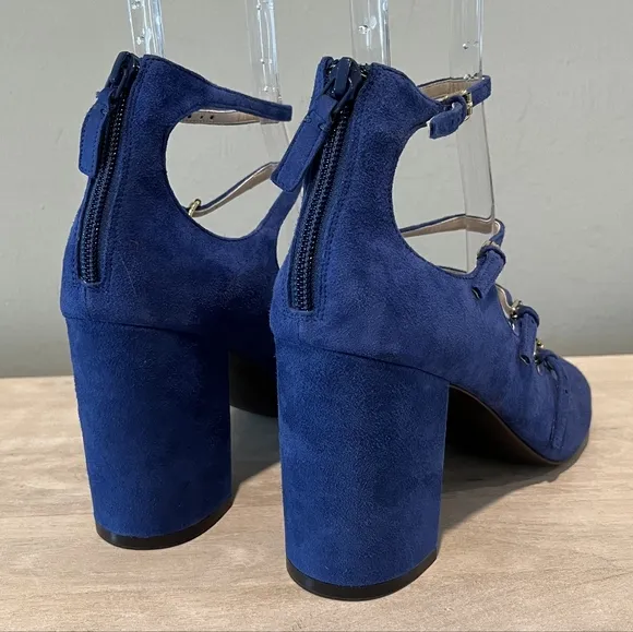 Gorgeous Cole Haan Limo Cielo Strappy Blue Suede Cage Buckle Heels Size …