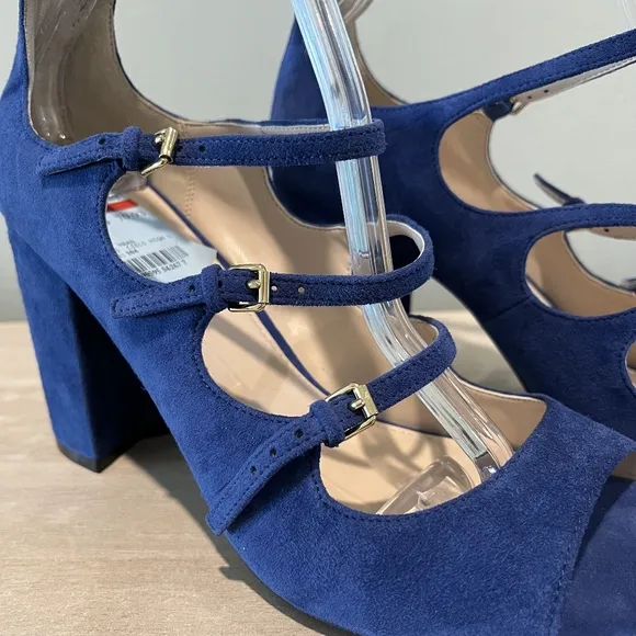 Gorgeous Cole Haan Limo Cielo Strappy Blue Suede Cage Buckle Heels Size …