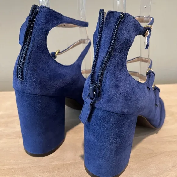 Gorgeous Cole Haan Limo Cielo Strappy Blue Suede Cage Buckle Heels Size …