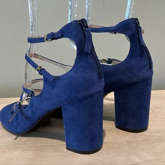 Gorgeous Cole Haan Limo Cielo Strappy Blue Suede Cage Buckle Heels Size …