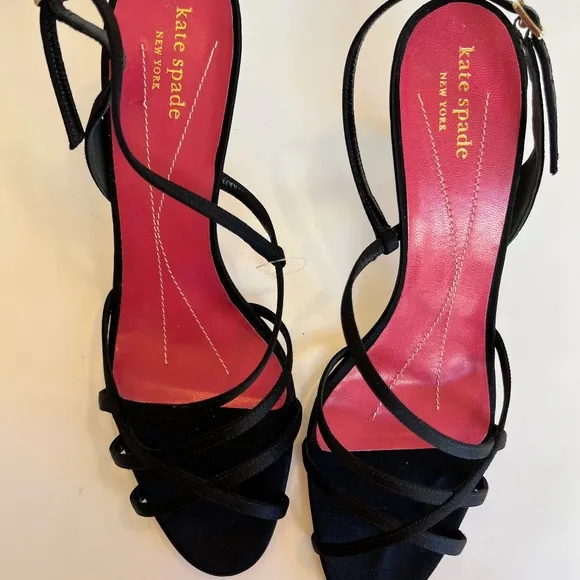 Gorgeous Kate Spade Black Satin Strappy Heels 10