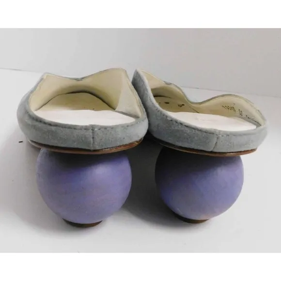 GRAY MATTERS Egg Mule Gray Suede Leather Purple Heel Slide Mules Italy 35.5