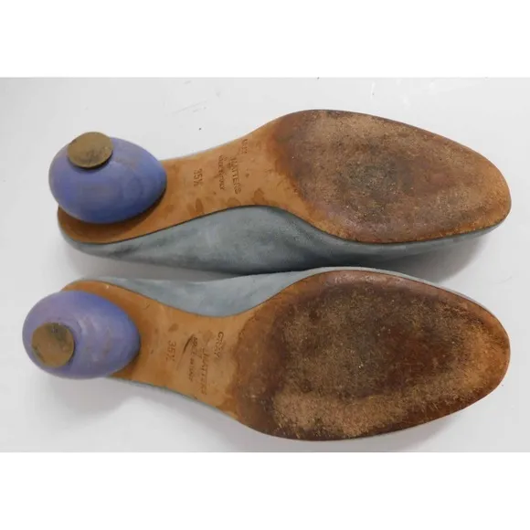 GRAY MATTERS Egg Mule Gray Suede Leather Purple Heel Slide Mules Italy 35.5