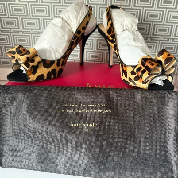 GUC Kate Spade Brown and Black Heels with Leopard Print SZ 7