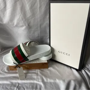 Gucci Authentic Great White Sandal Slide Red/Green New inbox Sz 11G 2 Satin Bags