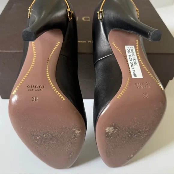 GUCCI black horsebit round toe leather pumps 310183 w/dust-bag &amp; box - sz.38=US8