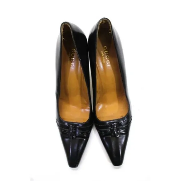 Gucci Black Leather Pointed Toe Tassel Pumps