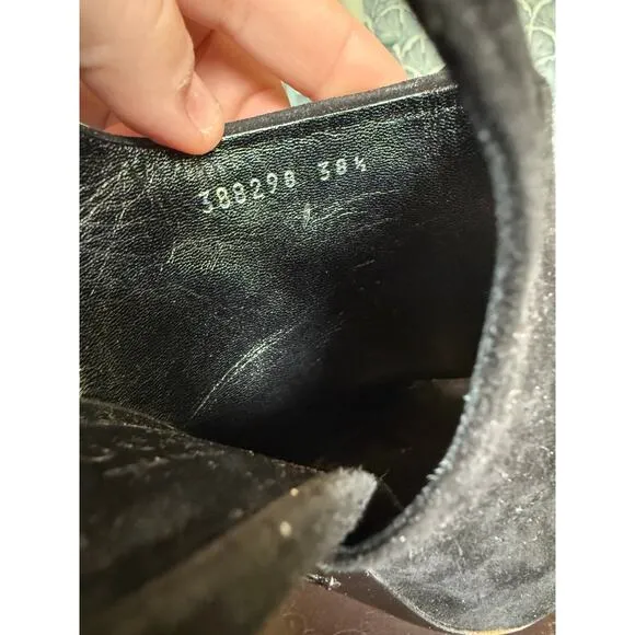GUCCI Black Suede Slingback Rhinestone Heeled Mules Sz. 38.5