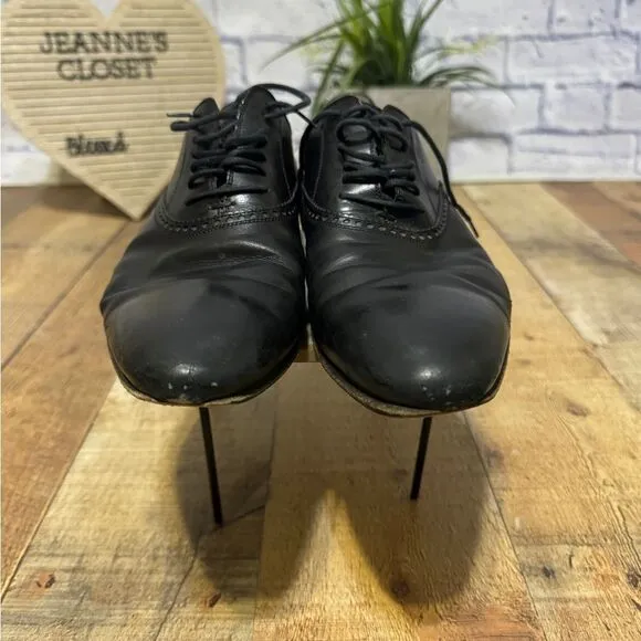 GUCCI 'Brogue' Men’s Sz 8 Black Leather Plain Toe Oxfords Italian Shoes