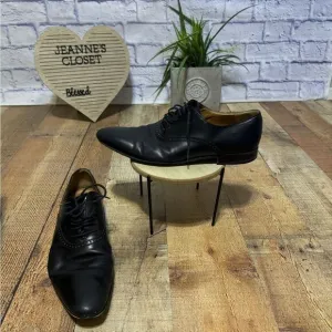 GUCCI 'Brogue' Men’s Sz 8 Black Leather Plain Toe Oxfords Italian Shoes