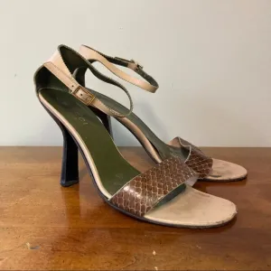 Gucci Brown Snake Skin Strappy High Heels 9