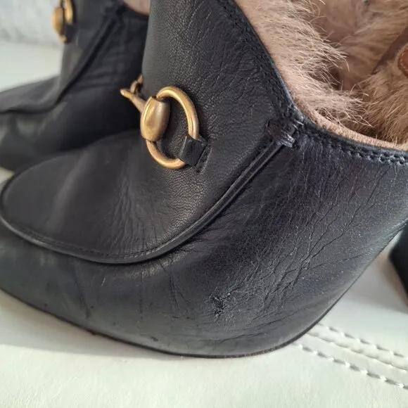 GUCCI Princetown Fur Horsebit Mule Heels Clogs