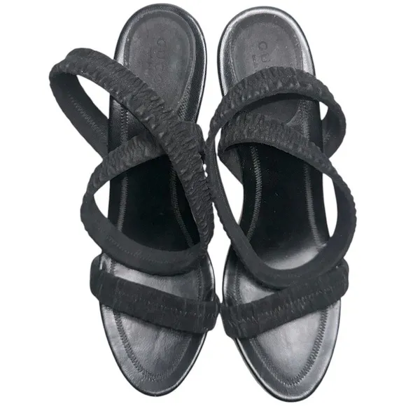 Gucci Women’s Size 39 Black Stretch Elastic Leather Strappy Open Toe Pumps Heels