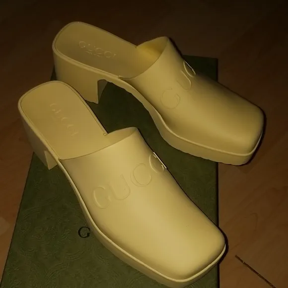 Gucci Yellow Platform Mules with Square Toe