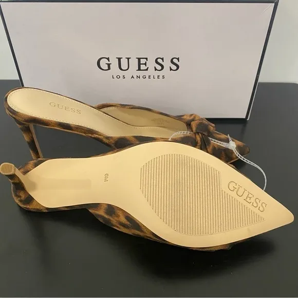 Guess Akela 2 Knot Front Pointed Toe Mules Leopard Brown Size 6
