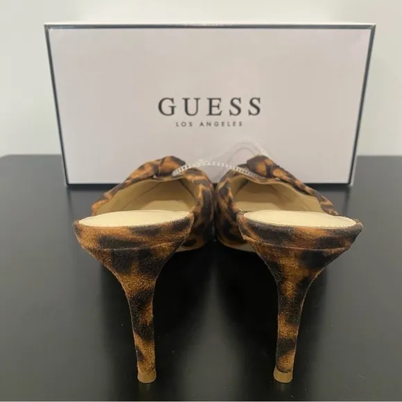 Guess Akela 2 Knot Front Pointed Toe Mules Leopard Brown Size 6