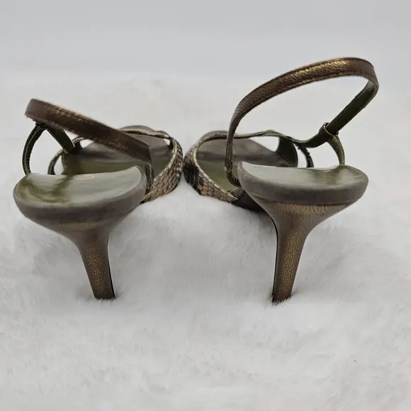 Gunmetal strappy slingback snake leather heels 36