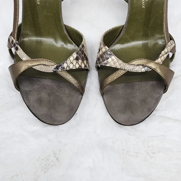 Gunmetal strappy slingback snake leather heels 36