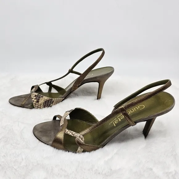 Gunmetal strappy slingback snake leather heels 36