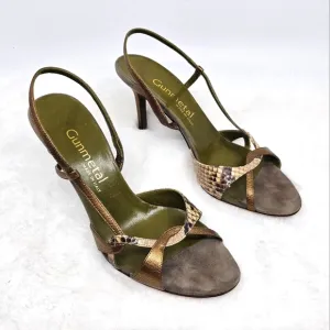 Gunmetal strappy slingback snake leather heels 36