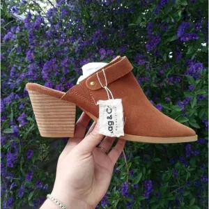 [H132] RAG &amp; CO [TARRAH] Tan Stacked Heel Mules With Adjustable Buckle, Size 10