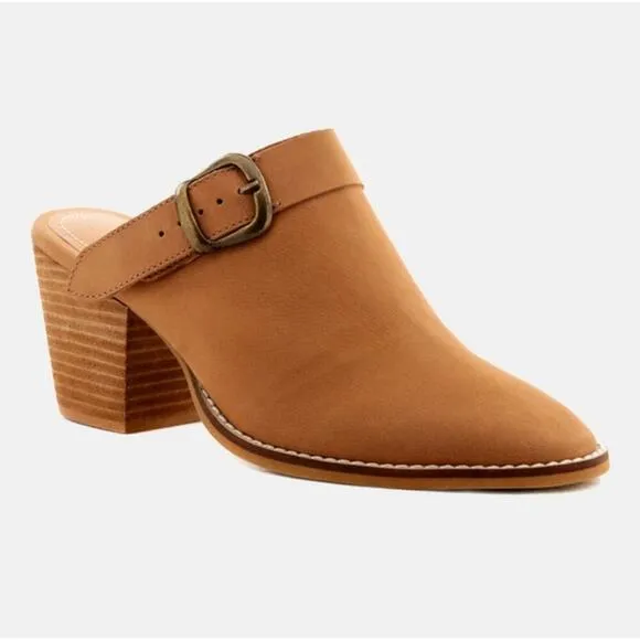 [H142] RAG &amp; CO [TARRAH] Tan Stacked Heel Mules With Adjustable Buckle, Size 10