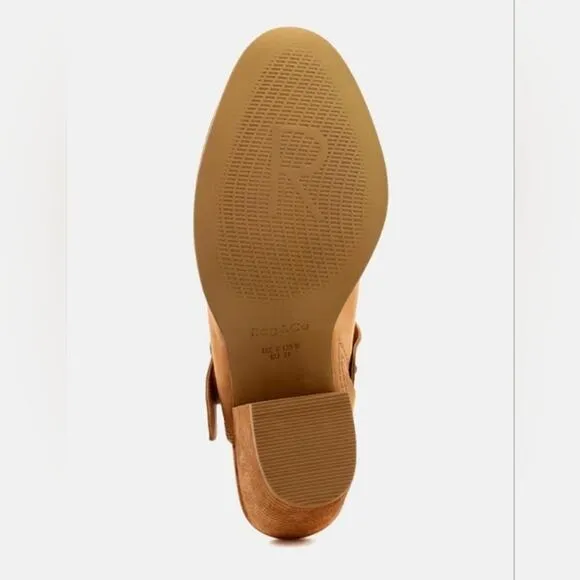 [H142] RAG &amp; CO [TARRAH] Tan Stacked Heel Mules With Adjustable Buckle, Size 10