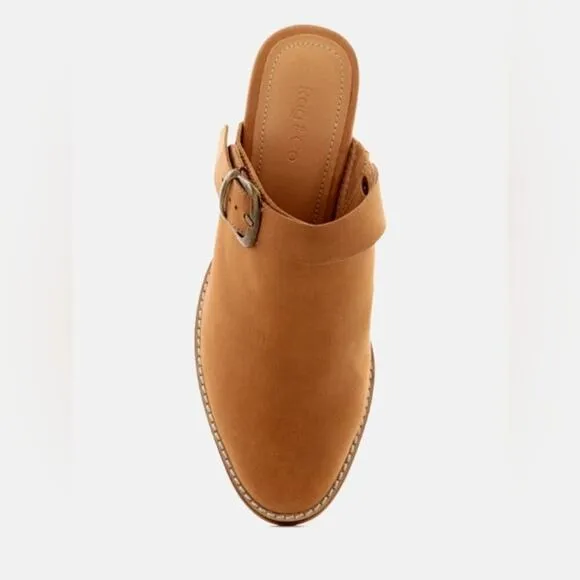 [H142] RAG &amp; CO [TARRAH] Tan Stacked Heel Mules With Adjustable Buckle, Size 10
