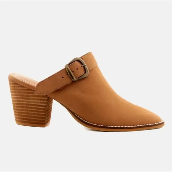 [H142] RAG &amp; CO [TARRAH] Tan Stacked Heel Mules With Adjustable Buckle, Size 10