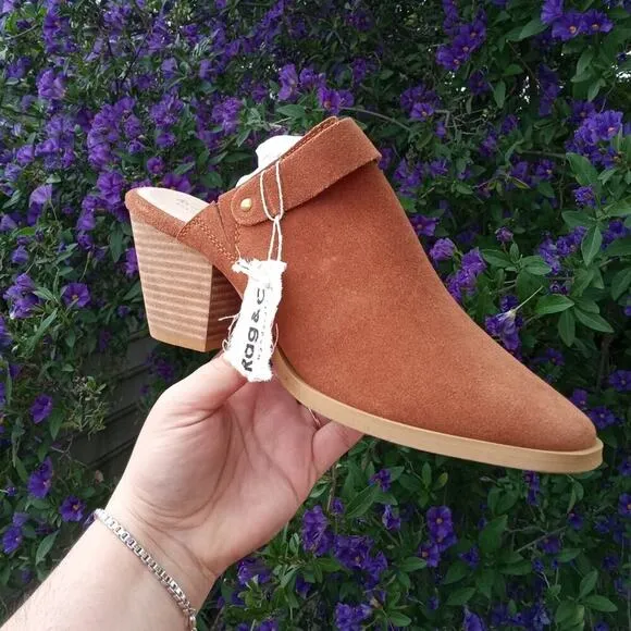 [H142] RAG &amp; CO [TARRAH] Tan Stacked Heel Mules With Adjustable Buckle, Size 10