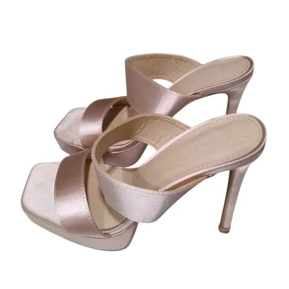 [H276] WILD DIVA Nude Satin Platform Square Toe, Size 7