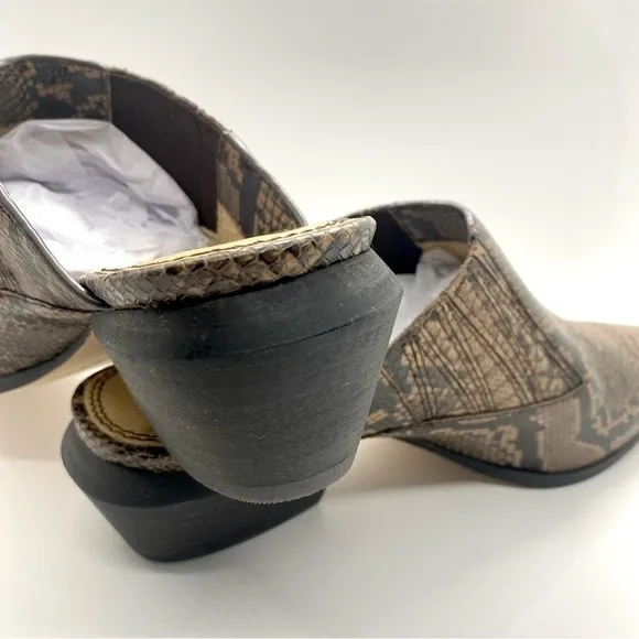 Hailee Mule Clog Leather Brown Pointy Toe Snake Mules