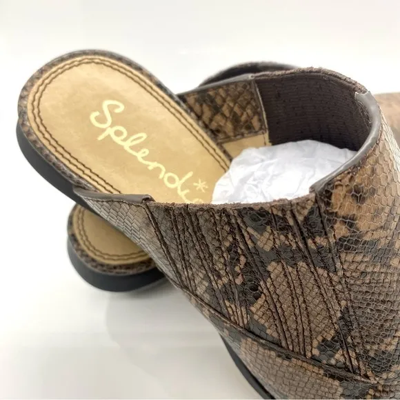Hailee Mule Clog Leather Brown Pointy Toe Snake Mules