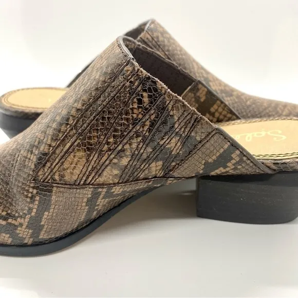 Hailee Mule Clog Leather Brown Pointy Toe Snake Mules