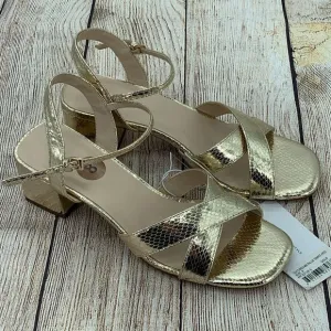 Halston Metallic Gold Snakeskin Strappy Heels